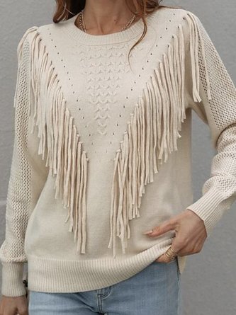 Women Yarn/Wool Yarn Plain Long Sleeve Comfy Boho Sweater