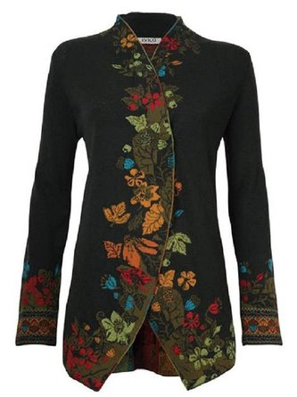 Stand Collar Long Sleeve Floral Heavyweight Loose Jacket For Women