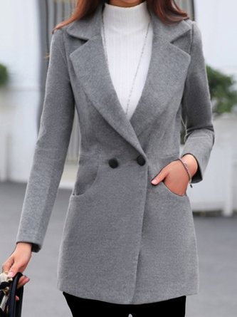 Lapel Collar Long Sleeve Plain Buckle Regular Loose Coat For Women