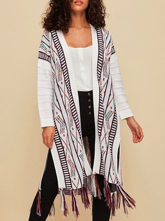 Women Yarn/Wool Yarn Ethnic Long Sleeve Comfy Boho Tassel Cardigan