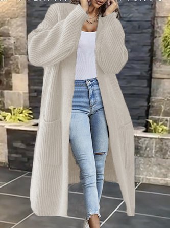 Women Wool/Knitting Plain Long Sleeve Comfy Casual Cardigan