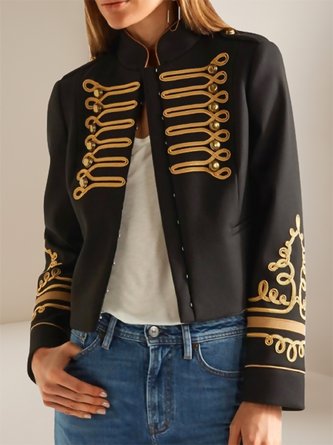 Stand Collar Long Sleeve Ethnic Embroidery Heavyweight Loose Jacket For Women