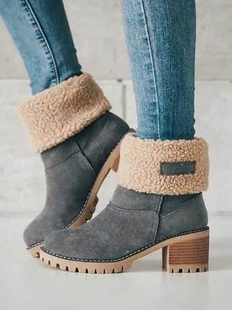 Comfortable Soft Slip On Chunky Heel Snow Boots Footwear