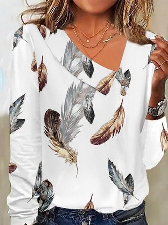 Long Sleeve Feather Regular Micro-Elasticity Loose Shirt For Women