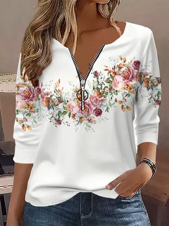 Casual Floral Long Sleeve T-shirt