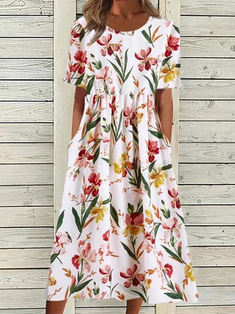 Floral Crew Neck Short Sleeves Maxi Nightgown