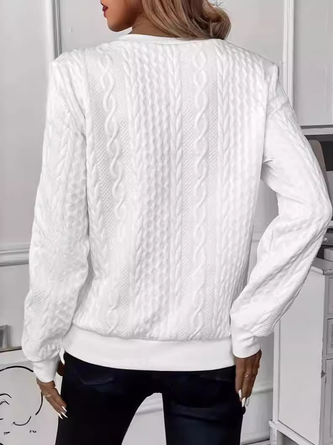 Casual Plain Crew Neck Plain Sweatshirt Zipper - Image 4