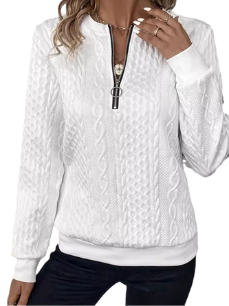 Casual Plain Crew Neck Plain Sweatshirt Zipper - Image 5