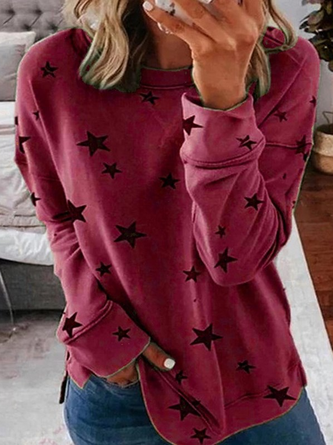 Casual Crew Neck Star Print Sweatshirt - Image 2
