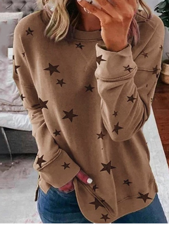 Casual Crew Neck Star Print Sweatshirt - Image 4