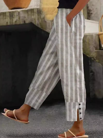 Fashion Striped Buttoned Loose Long Pants