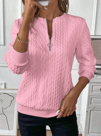 Casual Plain Crew Neck Plain Sweatshirt Zipper - Image 6