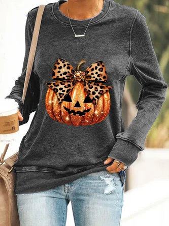 Casual Crew Neck Halloween (pumpkin) Sweatshirt - Image 2