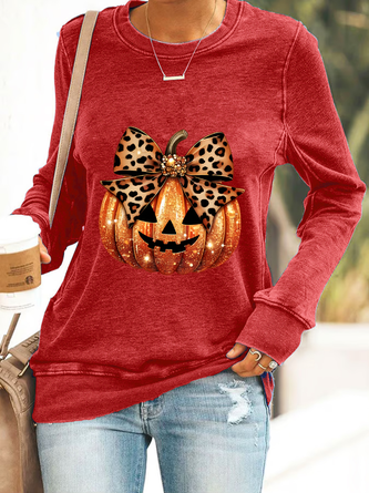 Casual Crew Neck Halloween (pumpkin) Sweatshirt - Image 6