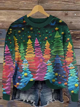Women Christmas Knitted 3D Printing Long Sleeve Comfy Casual Sweater - Image 3