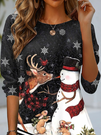 Casual Christmas Crew Neck Long Sleeve T-shirt - Image 2