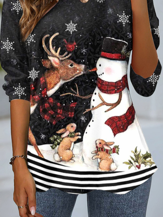Casual Christmas Crew Neck Long Sleeve T-shirt - Image 3
