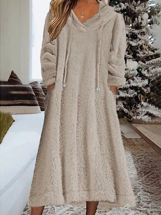 Women Plain Hoodie Long Sleeve Comfy Casual Midi Dress 6 Women Plain Hoodie Long Sleeve Comfy Casual Midi Dress - Image 6