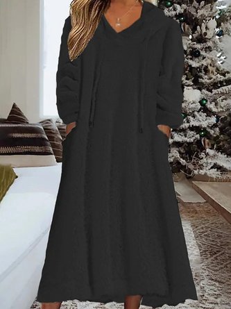 Women Plain Hoodie Long Sleeve Comfy Casual Midi Dress 2 Women Plain Hoodie Long Sleeve Comfy Casual Midi Dress - Image 2