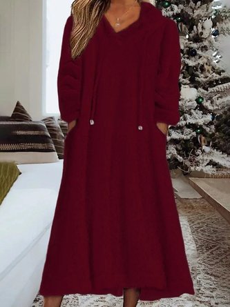 Women Plain Hoodie Long Sleeve Comfy Casual Midi Dress 3 Women Plain Hoodie Long Sleeve Comfy Casual Midi Dress - Image 3