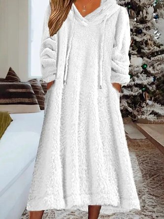 Women Plain Hoodie Long Sleeve Comfy Casual Midi Dress 1 Women Plain Hoodie Long Sleeve Comfy Casual Midi Dress
