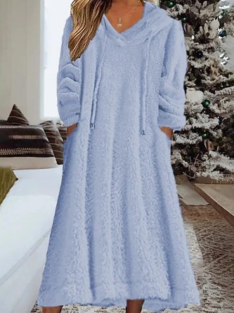 Women Plain Hoodie Long Sleeve Comfy Casual Midi Dress 8 Women Plain Hoodie Long Sleeve Comfy Casual Midi Dress - Image 8
