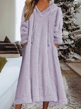 Women Plain Hoodie Long Sleeve Comfy Casual Midi Dress 9 Women Plain Hoodie Long Sleeve Comfy Casual Midi Dress - Image 9