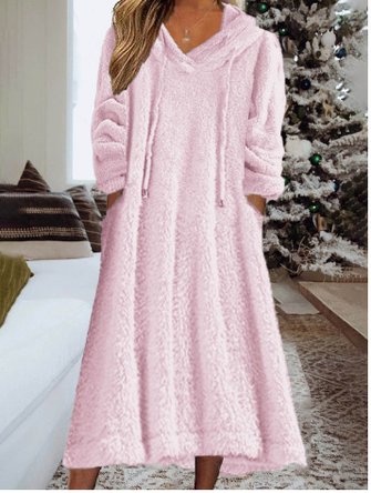 Women Plain Hoodie Long Sleeve Comfy Casual Midi Dress 4 Women Plain Hoodie Long Sleeve Comfy Casual Midi Dress - Image 4