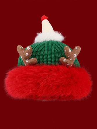 Cute Christmas Antlers Red Plush Hat Women's Winter Warm Thickened Ear Protection Beanie - Image 2