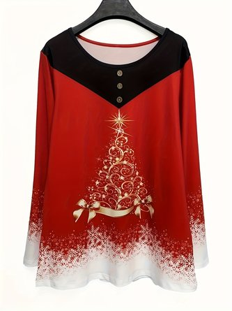 Crew Neck Long Sleeve Christmas Regular Micro-Elasticity Loose Blouse For Women - Image 2