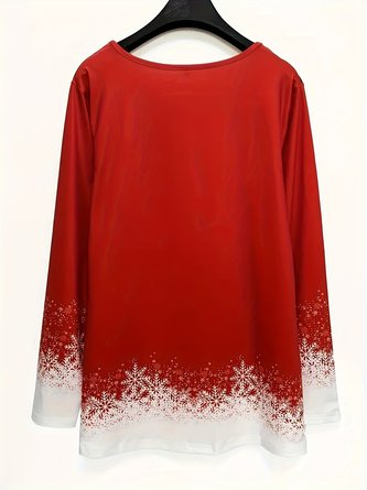 Crew Neck Long Sleeve Christmas Regular Micro-Elasticity Loose Blouse For Women - Image 3