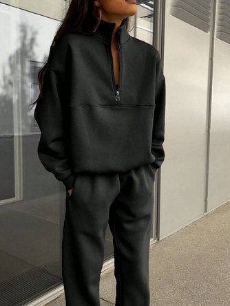 Women's Plain Daily Going Out Two Piece Set Long Sleeve Casual Spring/Fall Top With Pants Matching Set - Image 2