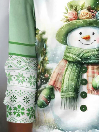 Casual Christmas Snowman Crew Neck Long Sleeve T-shirt - Image 3