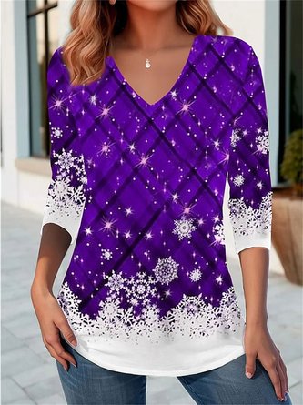 Casual Christmas V Neck Long Sleeve T-shirt - Image 2