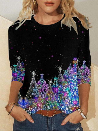Casual Christmas Crew Neck Long Sleeve T-shirt - Image 2