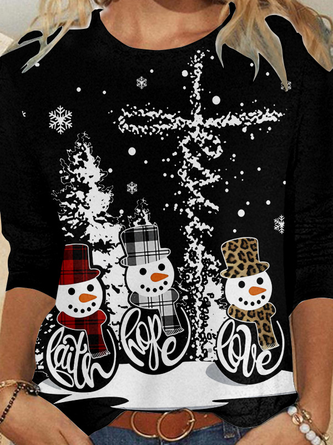 Casual Christmas Crew Neck Long Sleeve T-shirt - Image 3