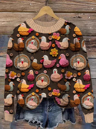 Casual Crew Neck Turkey Sweatshirt - Image 2
