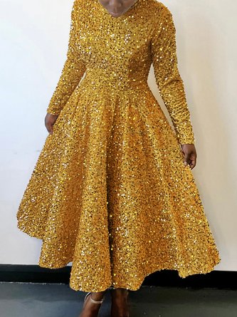 Women Geometric Spring/Fall Dress Crew Neck Long Sleeve A-Line Dress - Image 2