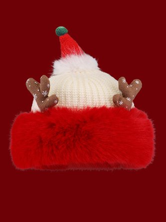 Cute Christmas Antlers Red Plush Hat Women's Winter Warm Thickened Ear Protection Beanie - Image 4