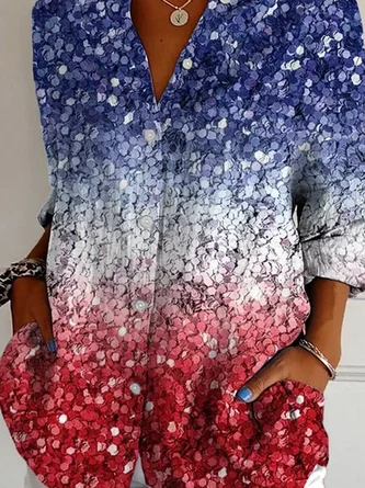 Shirt Collar Long Sleeve Abstract Regular Loose Shirt For Women - Image 2