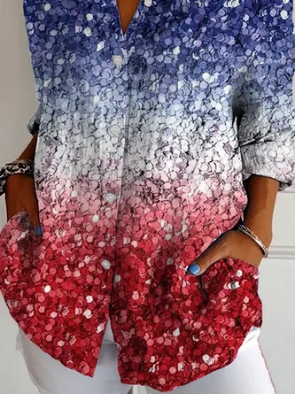 Shirt Collar Long Sleeve Abstract Regular Loose Shirt For Women - Image 3