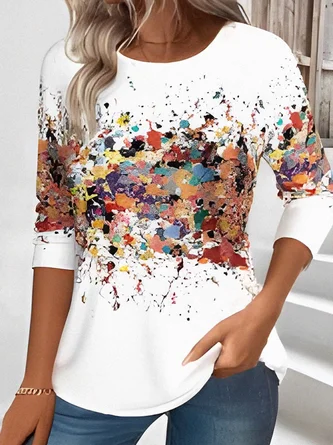 Vintage Floral Printing Crew Neck Long Sleeve T-shirt 1 Vintage Floral Printing Crew Neck Long Sleeve T-shirt