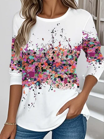Vintage Floral Printing Crew Neck Long Sleeve T-shirt 7 Vintage Floral Printing Crew Neck Long Sleeve T-shirt - Image 7
