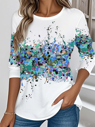 Vintage Floral Printing Crew Neck Long Sleeve T-shirt 8 Vintage Floral Printing Crew Neck Long Sleeve T-shirt - Image 8
