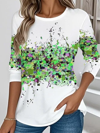 Vintage Floral Printing Crew Neck Long Sleeve T-shirt 9 Vintage Floral Printing Crew Neck Long Sleeve T-shirt - Image 9