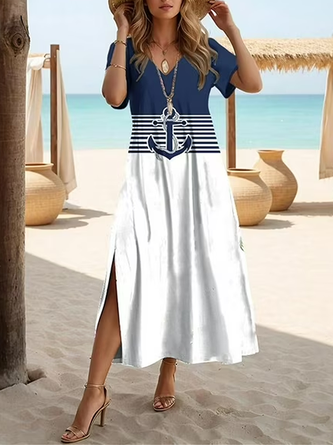 Crushed 'Anchor' V-Neck Dress