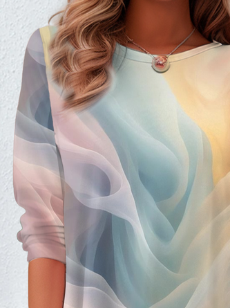 Casual Ombre Crew Neck Long Sleeve T-shirt - Image 2