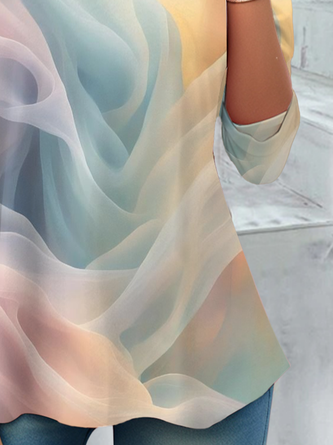 Casual Ombre Crew Neck Long Sleeve T-shirt - Image 3