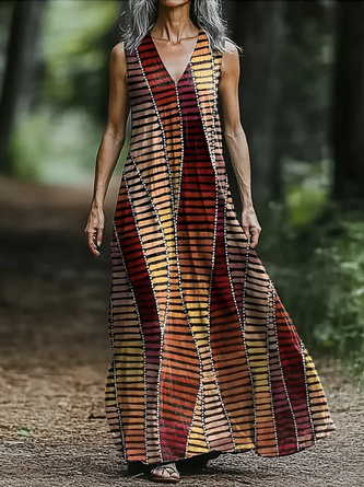 Color Geometric V-Neck Dress main image 1