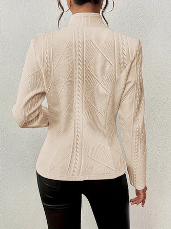 Women Geometric Spring/Fall Outerwear Vintage Embossed Long Sleeve Mock Neck Regular Blazer - Image 5